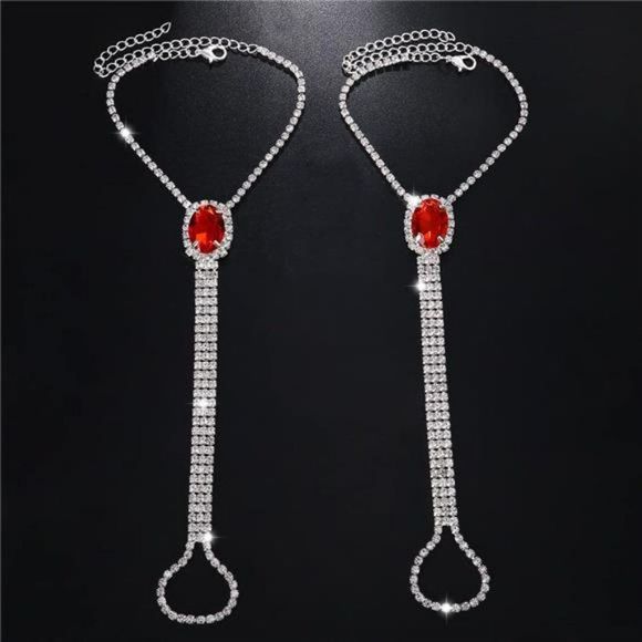 Rumtock Red Ruby Crystal Anklet Rhinestones Barefoot Ankle Bracelet - Picture 3 of 4